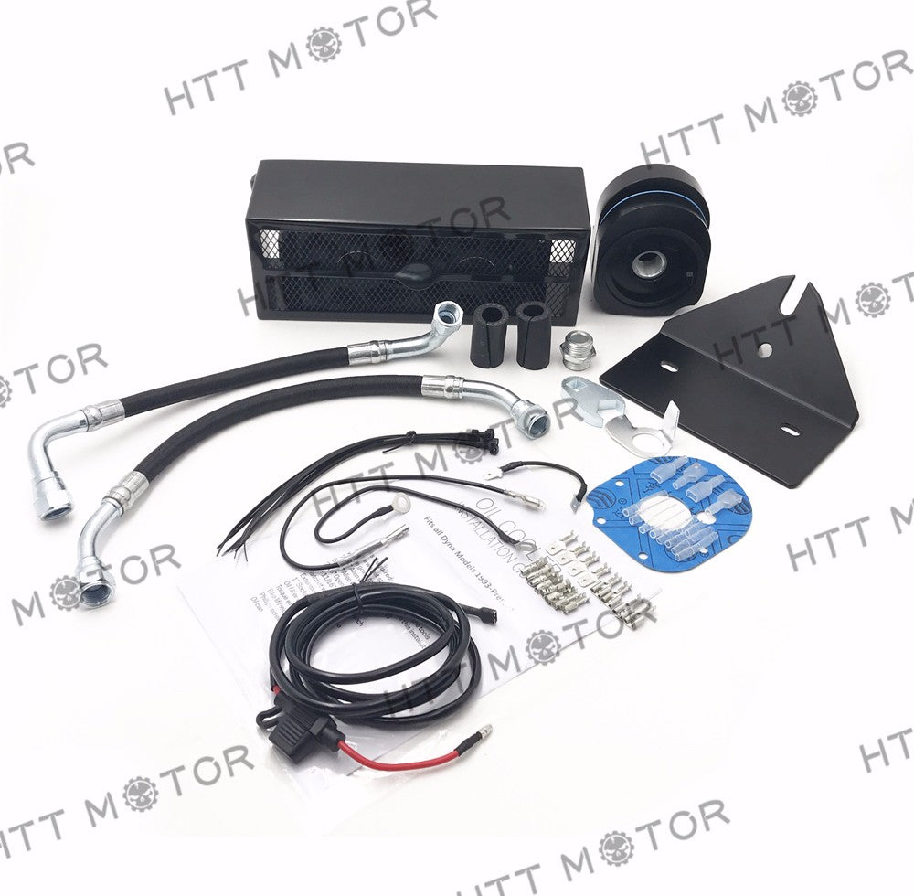 HTTMT- Motorcycle Black Reefer Oil Cooler Fan Cooling System Set For Harley Dyna 93-17