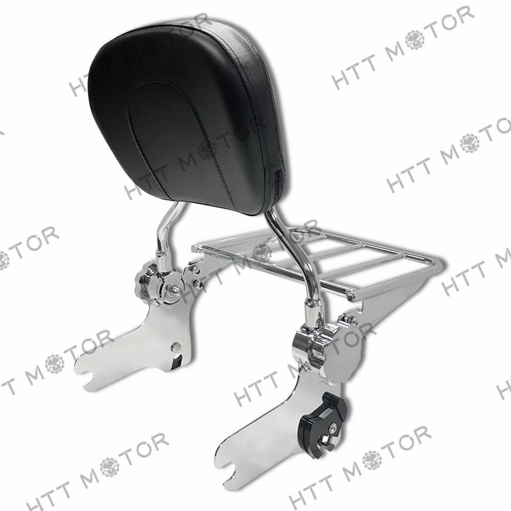 HTTMT- Adjustable Detachable Backrest Sissy Bar w/ Luggage Rack for 97-08 Touring Chrome