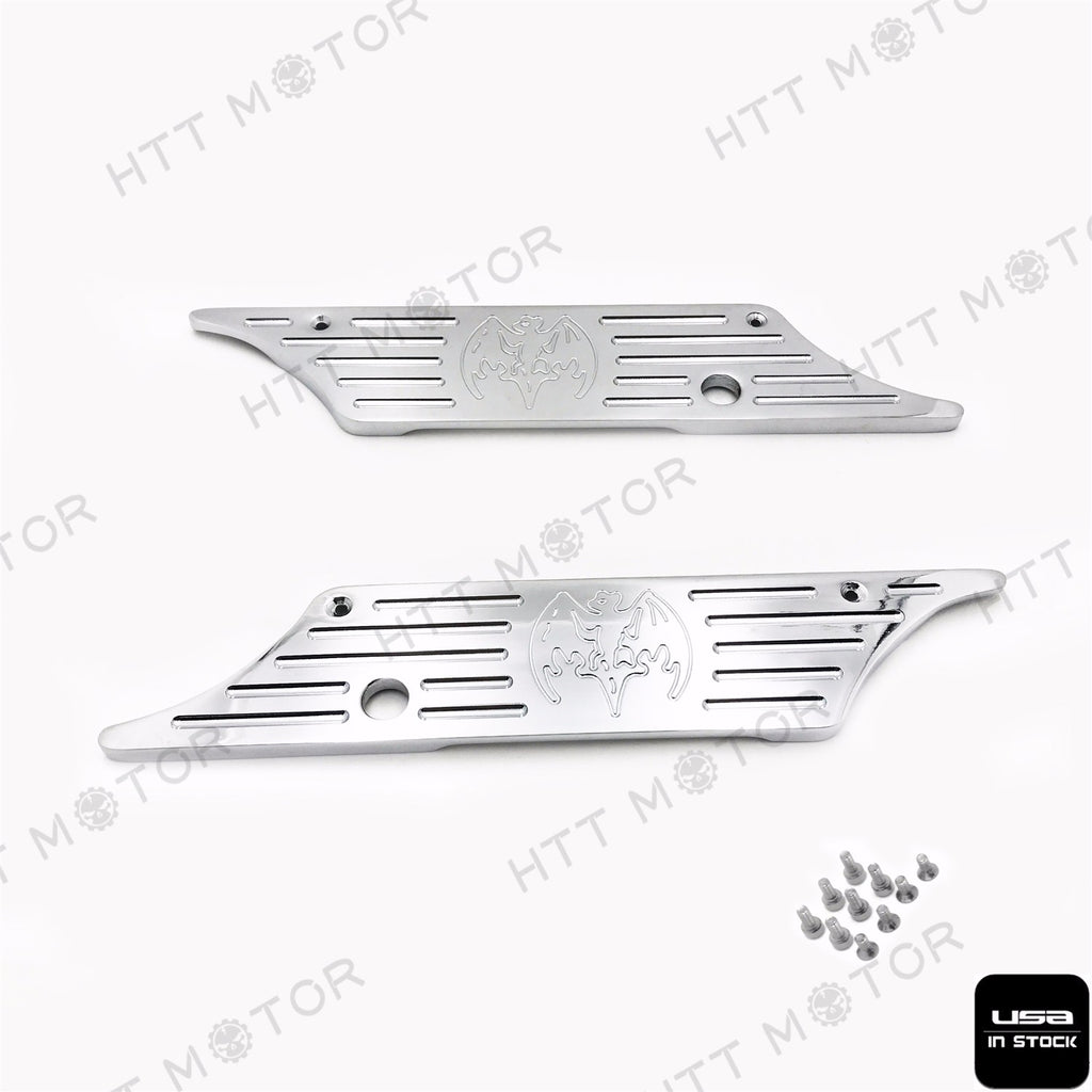 HTTMT- CNC Hard Billet Aluminum Saddlebag Latch Cover Bat For Harley Touring 93-13 Chrome