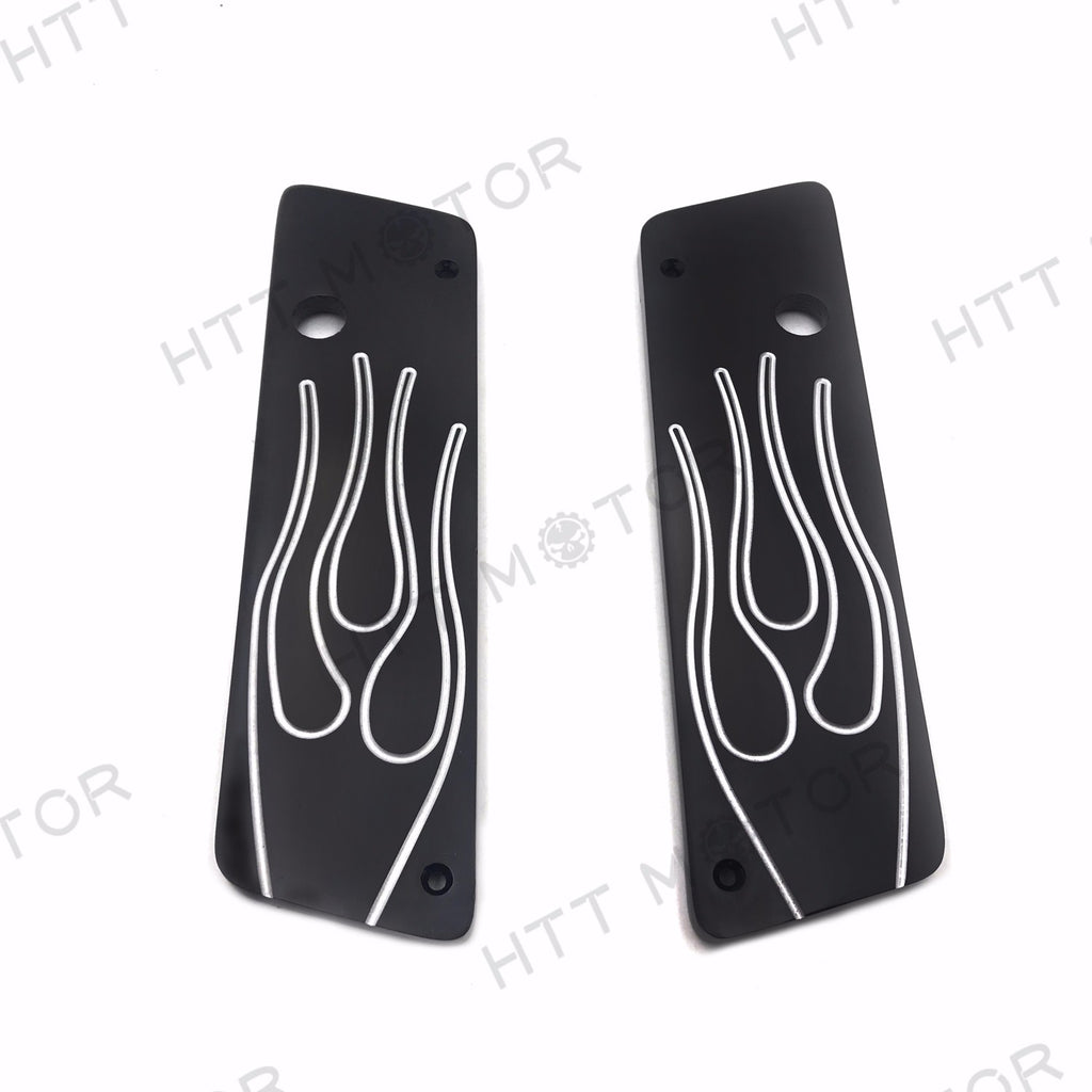 HTTMT- Black Left Right Flame Saddlebag Latch Cover For 94-13 Harley FLHR Road King