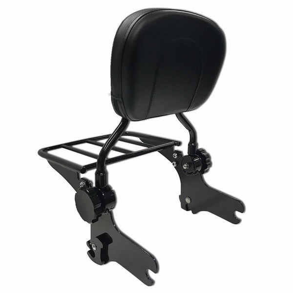 HTT Black Detachable Adjustable Backrest Sissy Bar with Luggage Rack For Harley Davidson 1997-2017 Touring Models (Need Docking, Sold Seperate) Road Glide FLTR/ Road King FLHR