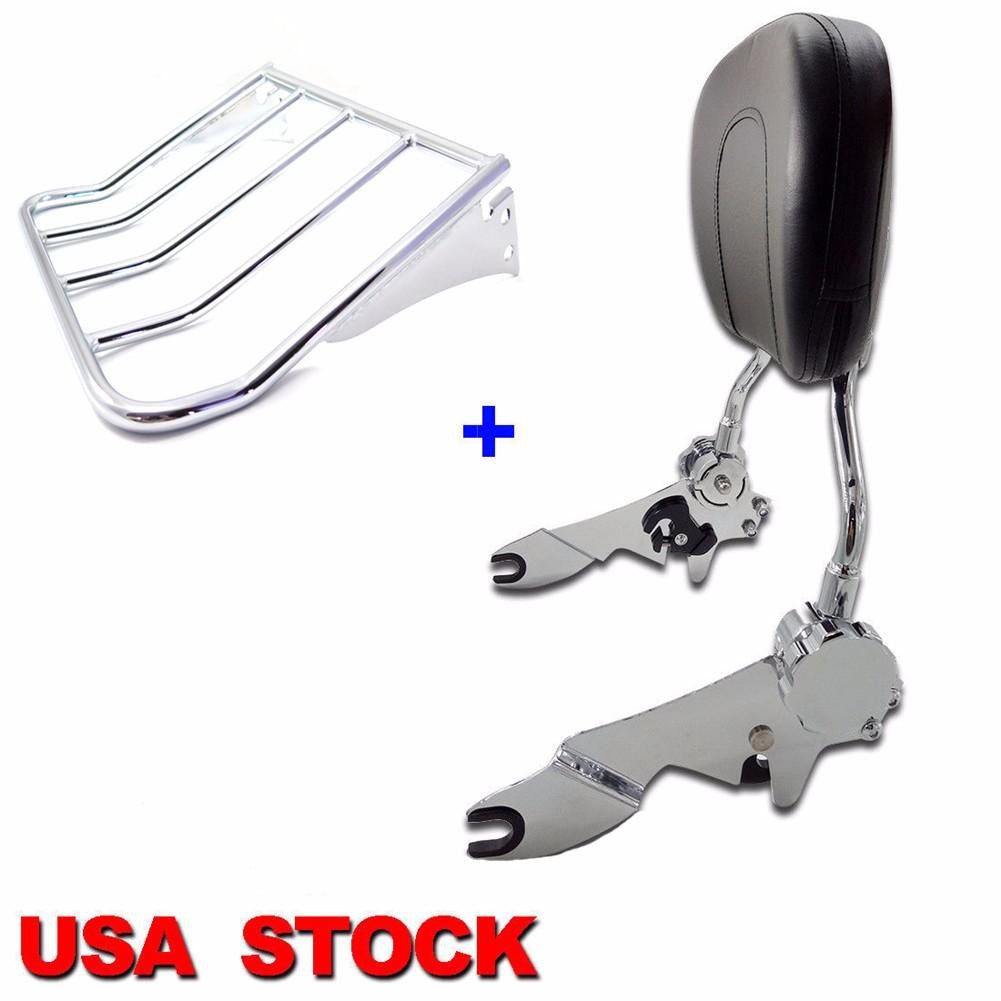 HTT Chrome Detachable Adjustable Backrest Sissy Bar with Luggage Rack For Harley Davidson 1997-2017 Touring (Need Docking, Sold Seperate) Electra Glide Standard/ Classic --FLHT/ FLHTC