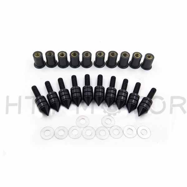 HTTMT Windshield Spike Bolts Screw Nuts Kits for Honda Suzuki Yamaha Kawasaki Ducati BLACK