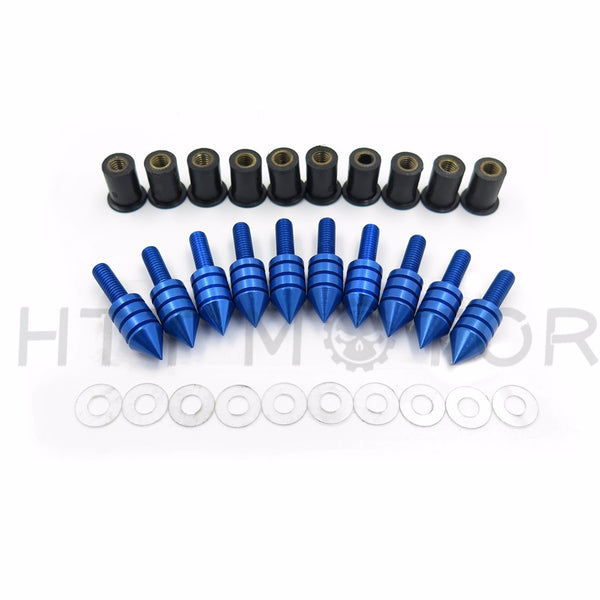 HTTMT Windshield Spike Bolts Screw Nuts Washer for Suzuki Yamaha Honda Kawasaki Ducati Blue