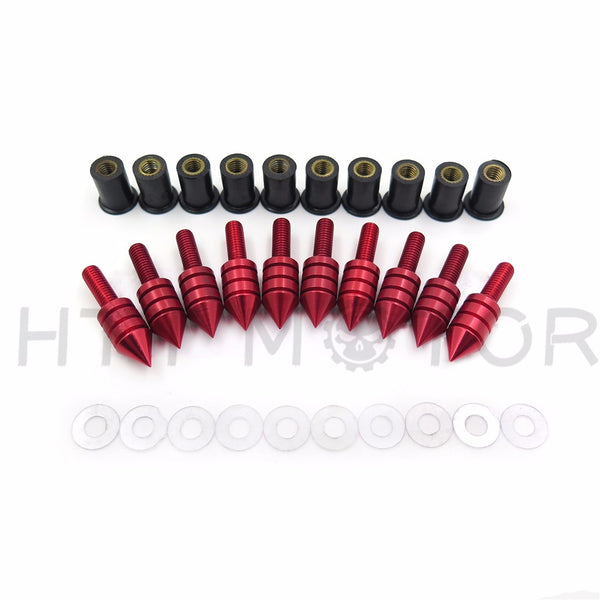 HTTMT Windshield Spike Bolts Nuts Screw for Yamaha Kawasaki Ducati Honda Suzuki Red