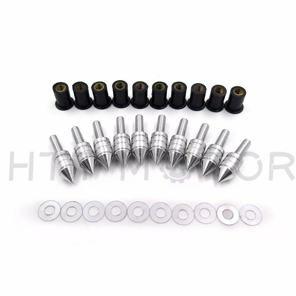 HTTMT Windshield Spike Bolts Nuts Screw for Yamaha Kawasaki Ducati Honda Suzuki SILVER