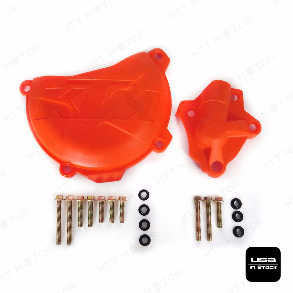 Orange Clutch Cover Protection W/ Water Pump Protector For KTM 250 EXC-F 2014-16