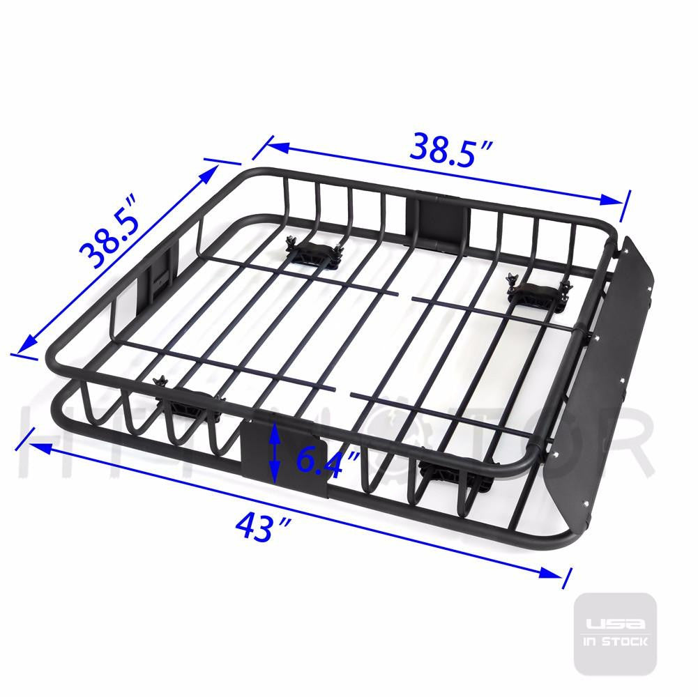 43" Universal Black Roof Rack Cargo Carrier w/ Luggage Hold Basket SUV
