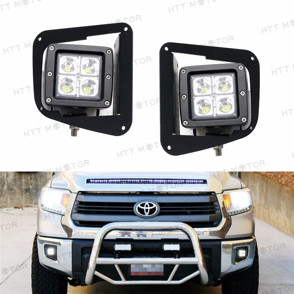 HTTMT- 2x 12W Cree Led Fog lights work w/ Mounting Bracket For 2014-up Toyota Tundra