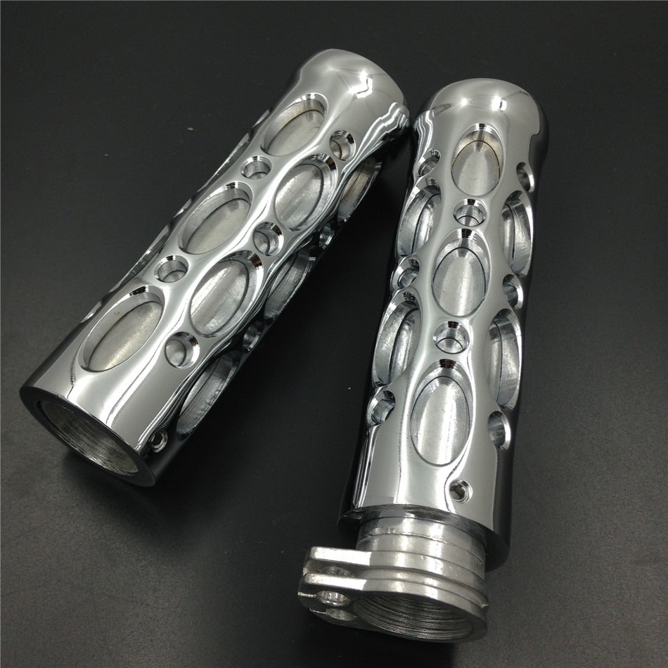 HTT- Chrome Motorcycle Hole Hollow Shape 1" Hand Grips For Nomad Drifter Vulcan 1600 2000/ Harley Davidson FXDL Dyna Low Rider