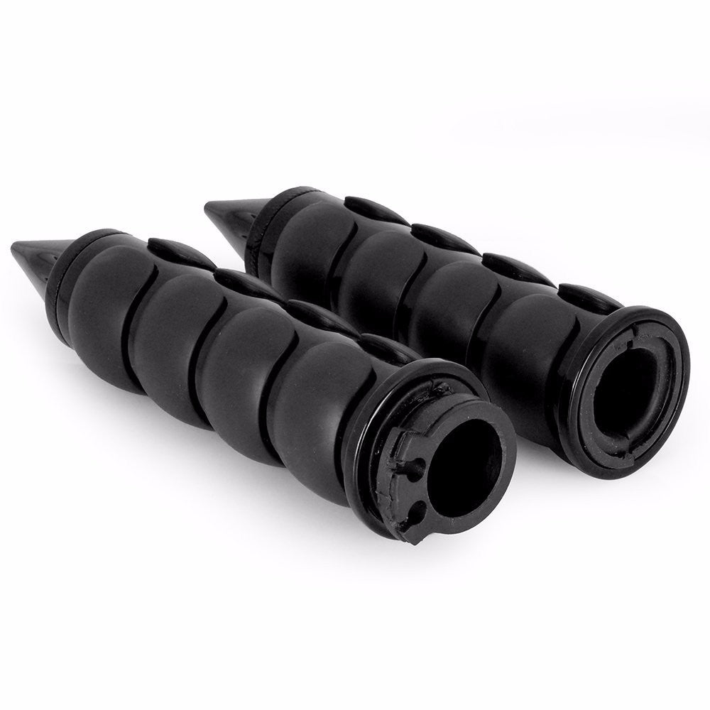 HTT Black Spike Comfort Rubber Motorcycle Hand Grips (1") Grips Custom Black Billet Fit Choppers/H-D/Suzuki/Kawasaki/Yamaha/Honda with 1"  Throttle Grips Bar Ends