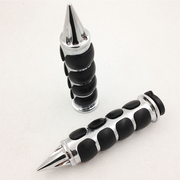 HTT Spike Chromed 1" Rubber Handlebar Grips For Harley Road King CVO Springer Deluxe