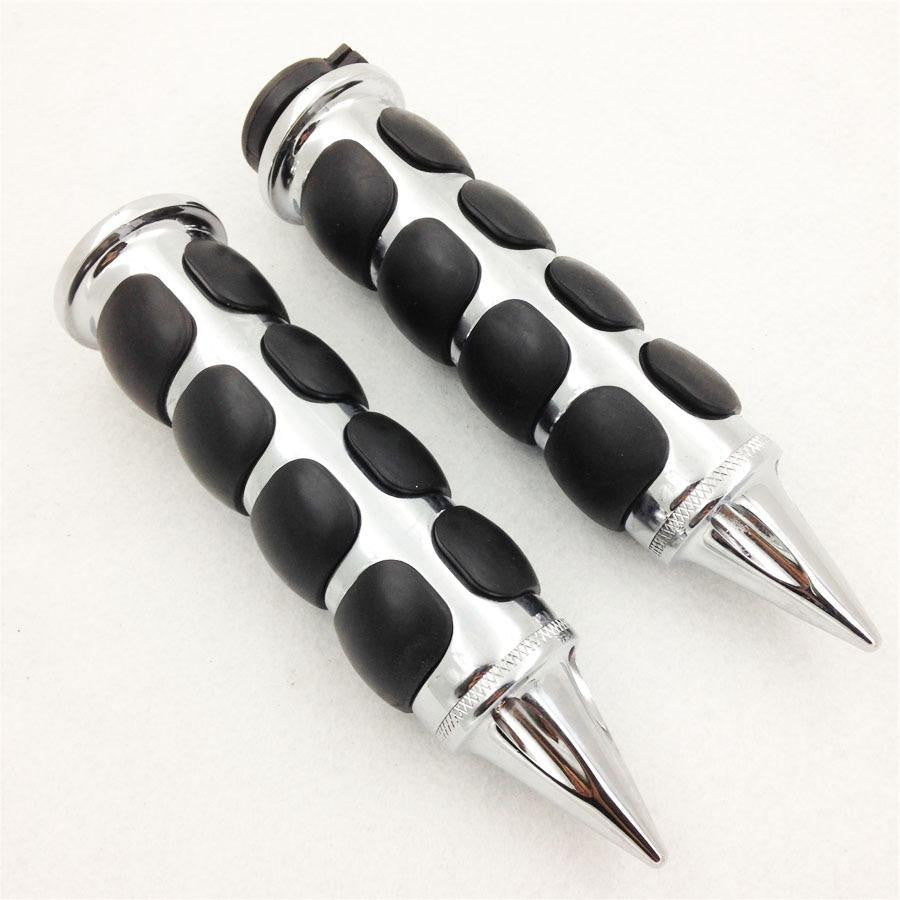 HTT Chromed Spike 1" Rubber Handlebar Grip For Harley Chopper Bobber Touring Sportster