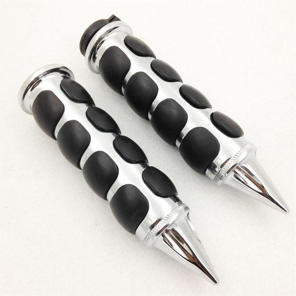 HTT Chromed Spike 1" Rubber Handlebar Grip For Harley Chopper Bobber Touring Sportster