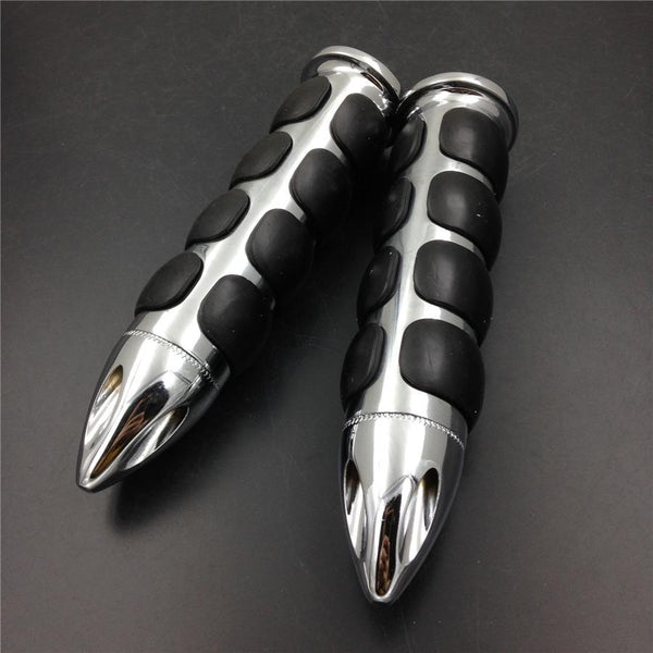 HTT Billet Aluminum Chrome 25mm 1" Rubber Handlebar Grips For Harley Road King CVO Springer Deluxe/ FLSTC Heritage Softail Classic