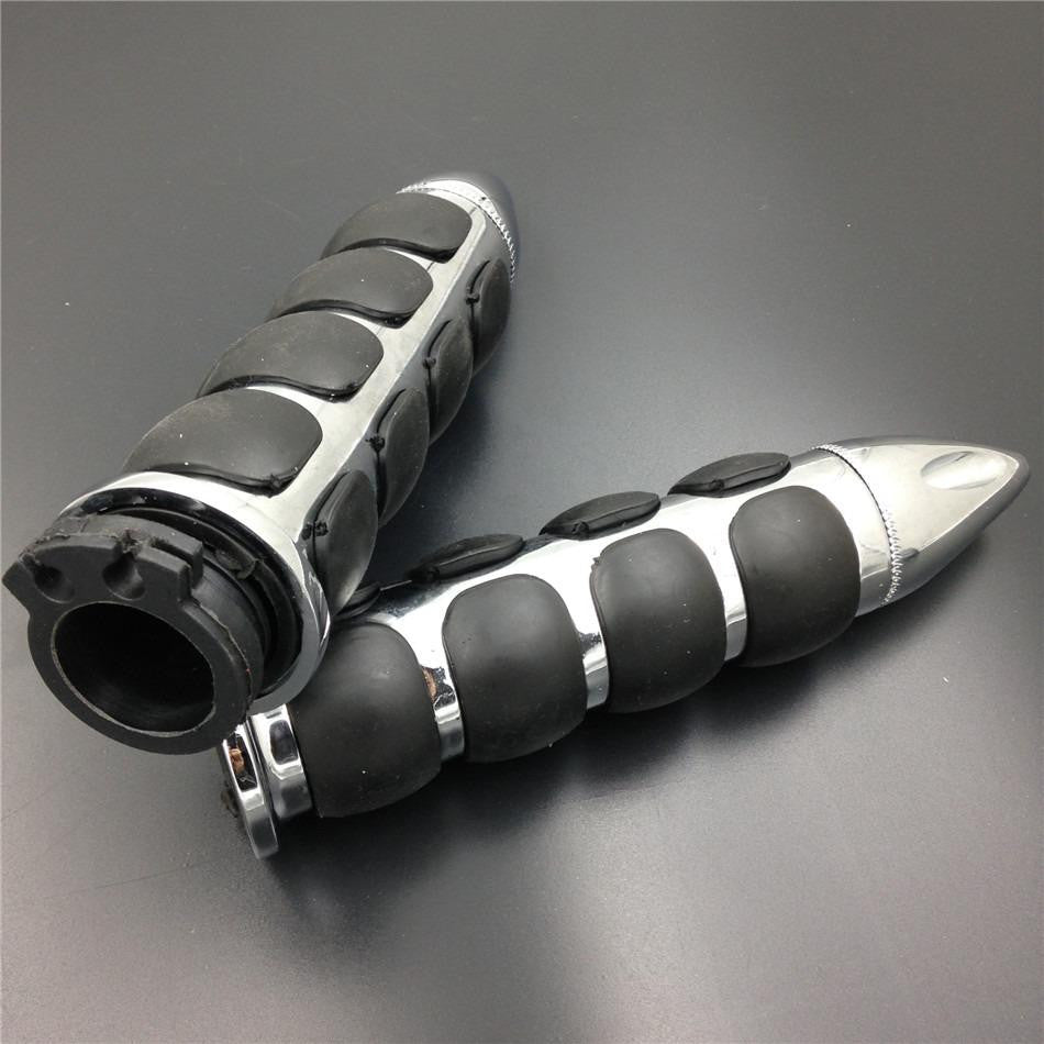 HTT Chromed Bullet 1" Rubber Handlebar Grip For Harley Chopper Bobber Touring Sportster