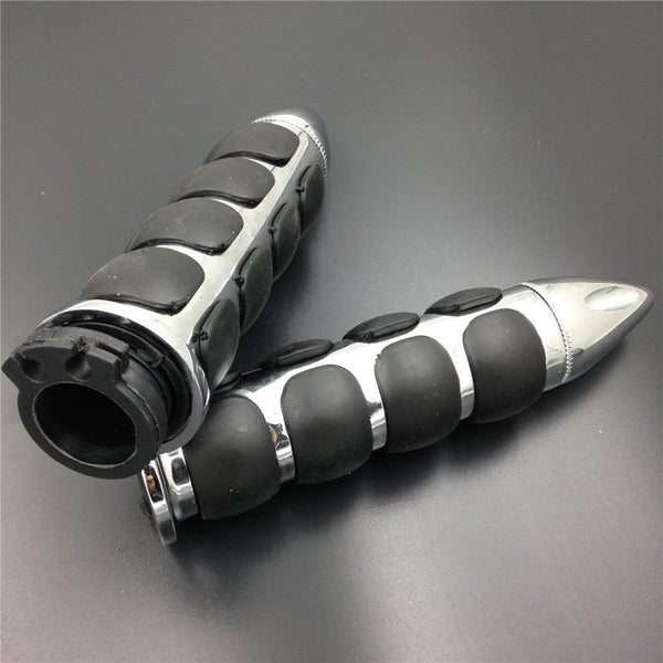 HTT Chromed Bullet 1" Rubber Handlebar Grip For Harley Chopper Bobber Touring Sportster
