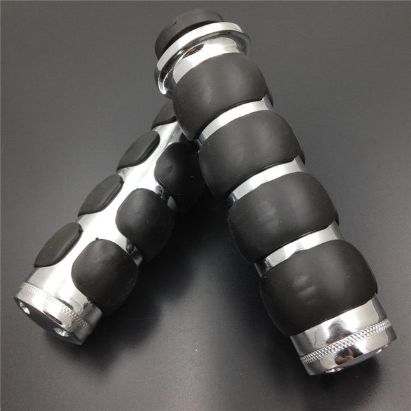 HTT Chromed Flat Top 1" Rubber Handlebar Grips for Harley Road King CVO Springer Deluxe
