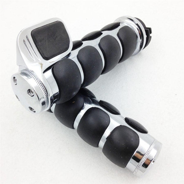 HTT Chrome Rubber Hand Grips 1" Pair For Harley Davidson FXDWG Dyna Wide Glide/ Suzuki Volusia 800 M50 Boulevard