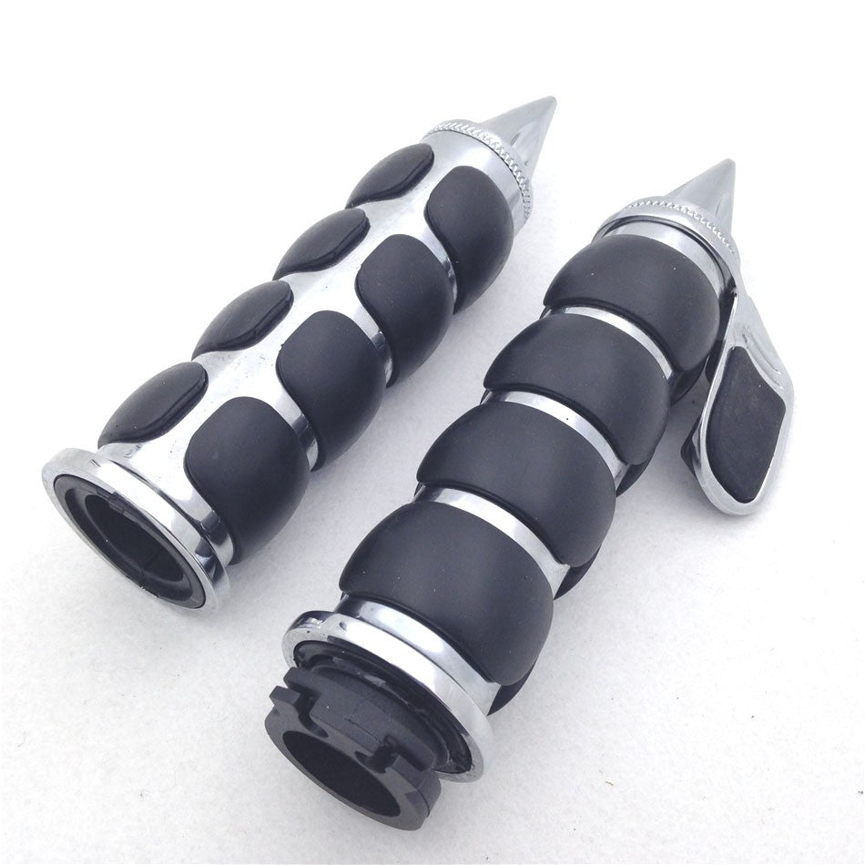 HTT Motorcycle Chromed Spike 1" Rubber Hand Grip With Contoured Throttle Boss For Harley Davisdon Chopper Bobber Touring Sportster Road King CVO Springer Deluxe