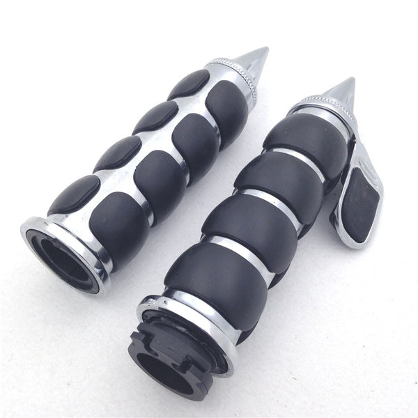HTT Motorcycle Chromed Spike 1" Rubber Hand Grip With Contoured Throttle Boss For Harley Davisdon Chopper Bobber Touring Sportster Road King CVO Springer Deluxe