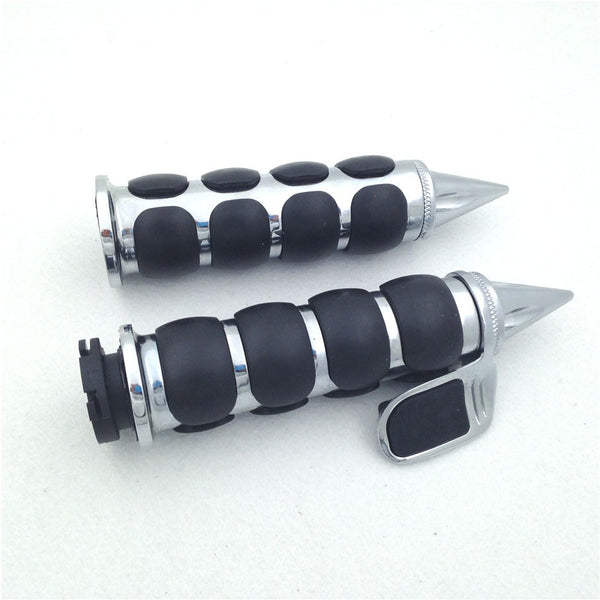 HTT Motorcycle Chromed Spike 1" Rubber Hand Grip With Contoured Throttle Boss For Yamaha Road Star Silverado MMLTD V Star 1100 Classic 650 Classic Custom