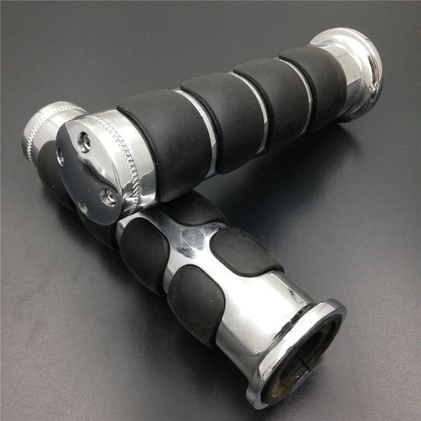 HTT Custom Chrome Flat Top Rubber 7/8" 22mm Handlebar Grips For Honda Goldwing Gl1200 1982-1987/ Gl1500 1988-2000/ Gl1800 2001-2012