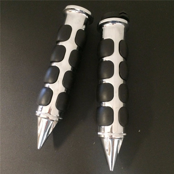 HTT- Custom Chrome Spike Rubber 1" Handlebar Grips For Honda Goldwing Gl1200 1982-1987 Gl1500 1988-2000 Gl1800 2001-2012