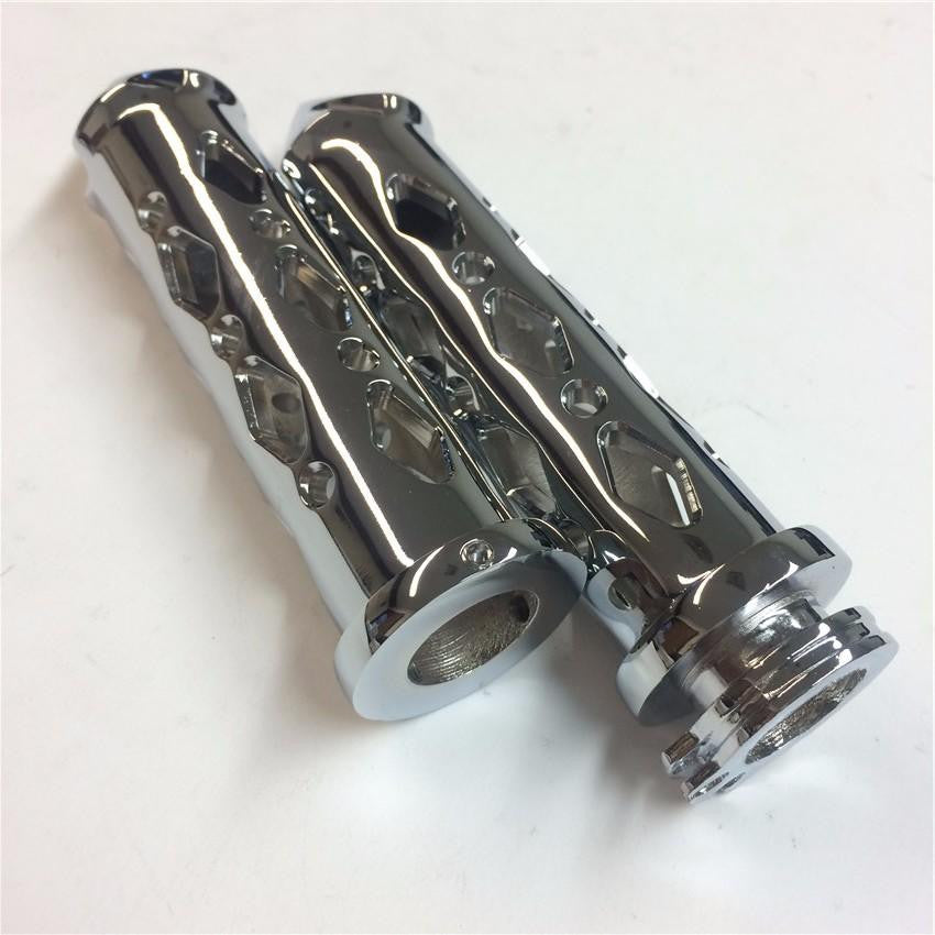 HTT Chromed Hollowed-out Spike Grip 7/8" Bars CNC For Suzuki Honda Handlebars Sport Bike Hand Bar