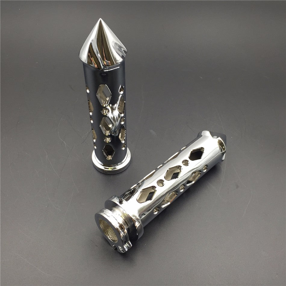 HTT Motorcycle Chromed Hollowed-out Spike Hand Grip 1" 25mm Bars CNC For Yamaha Kawasaki Handlebars Sport Bikes