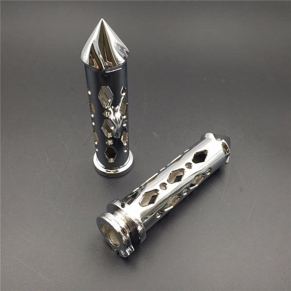 HTT Motorcycle Chromed Hollowed-out Spike Hand Grip 1" 25mm Bars CNC For Yamaha Kawasaki Handlebars Sport Bikes