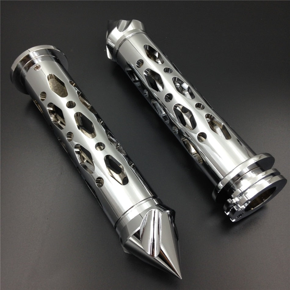 HTT- Motorcycle CNC Made Chrome 7/8" 22mm Spike Bar Ends Grips For Kawasaki Ninja 250 500 ZX6 ZX7 ZX9 ZX10 ZX12 ZX14 ( All Models and Years)