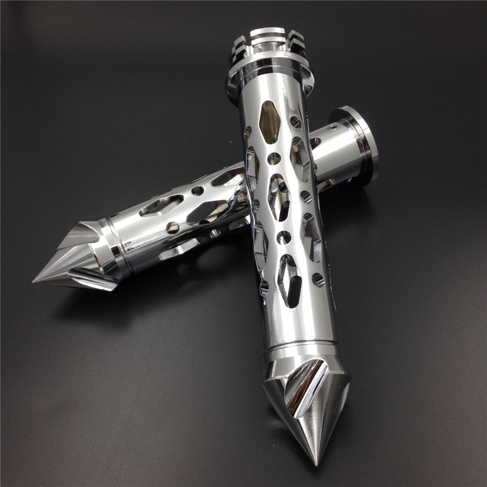 HTT- High Quality CNC Made Chrome 7/8" 22mm Spike Bar Ends Grips For Motorcycles bikes with 7/8" (22mm) handlebars