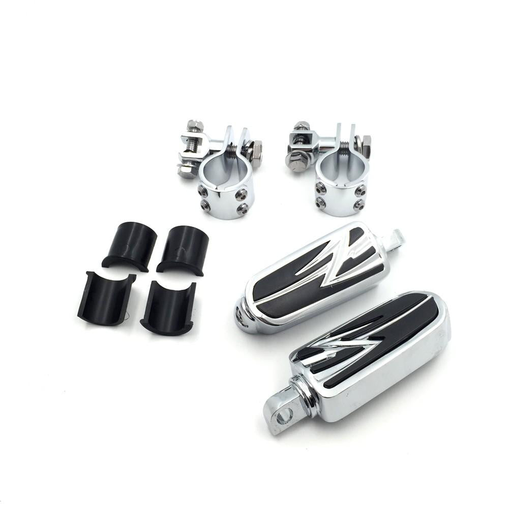 1" 1 1/4" ENGINE GUARDS Flame Foot Pegs Clamps For Harley Sportster 883 1340