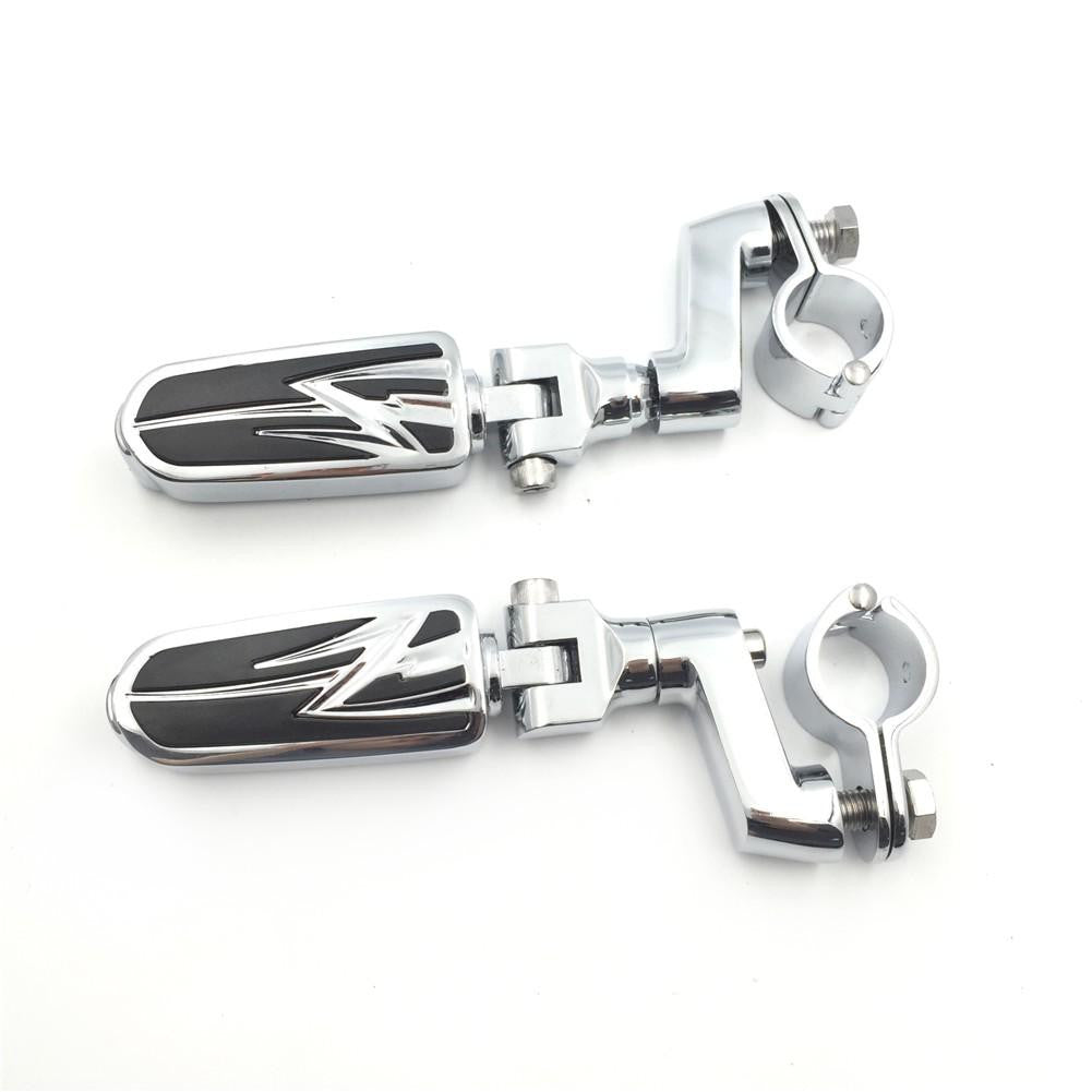 Front Offset mount 1.5" Highway Radical Flame Foot Pegs Clamps For Honda GoldWing