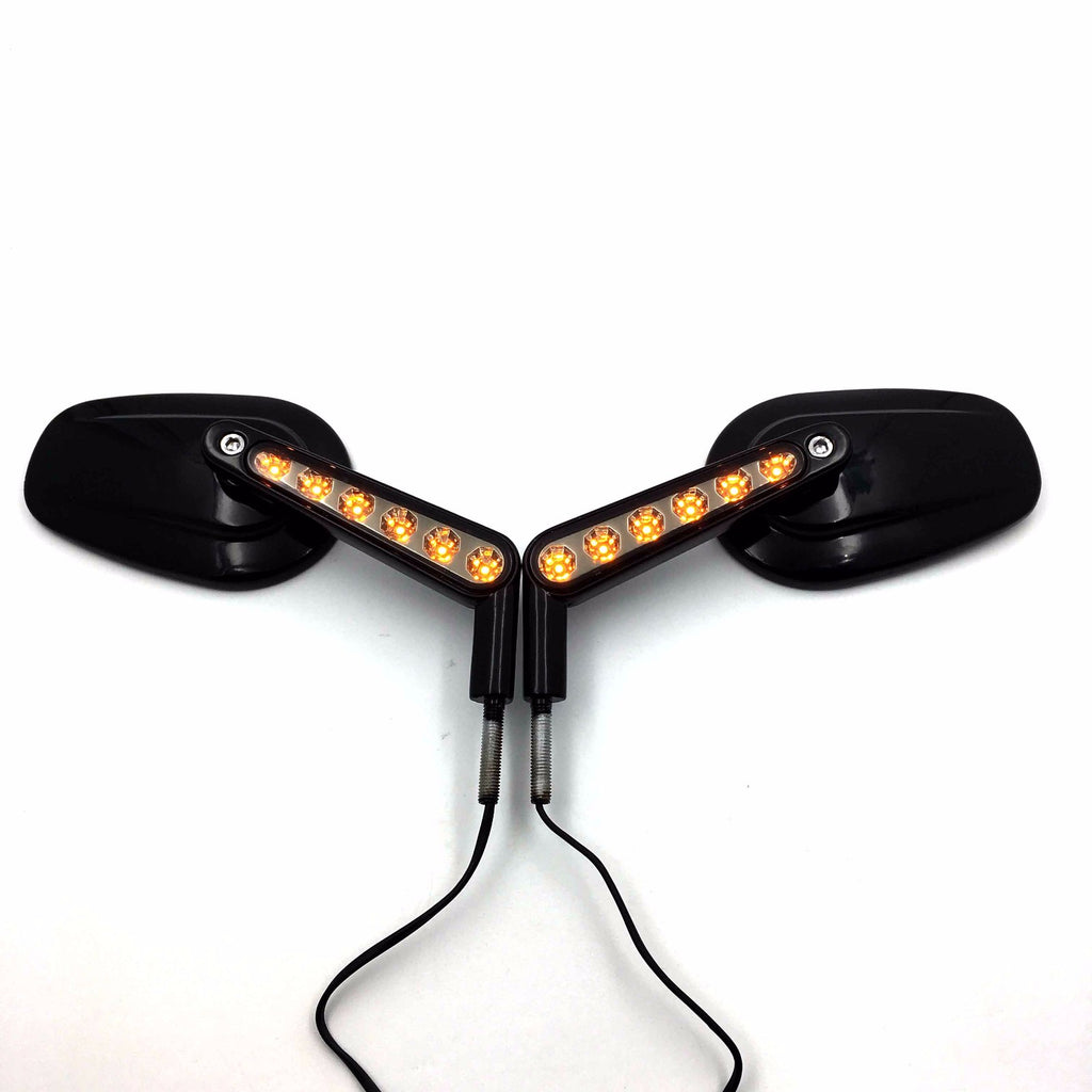 HTT Motorcycle Black Rear View Left Right Mirrors with LED Stem Fit For Harley Davidson FLSTC FXDB DYNA FXDF FLSTF