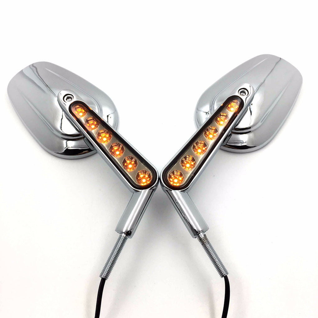 HTT Motorcycle Chrome Rear View Left Right Mirrors with LED Stem For HARLEY DAVIDSON SOFTAIL XL/VRSCAW V-ROD