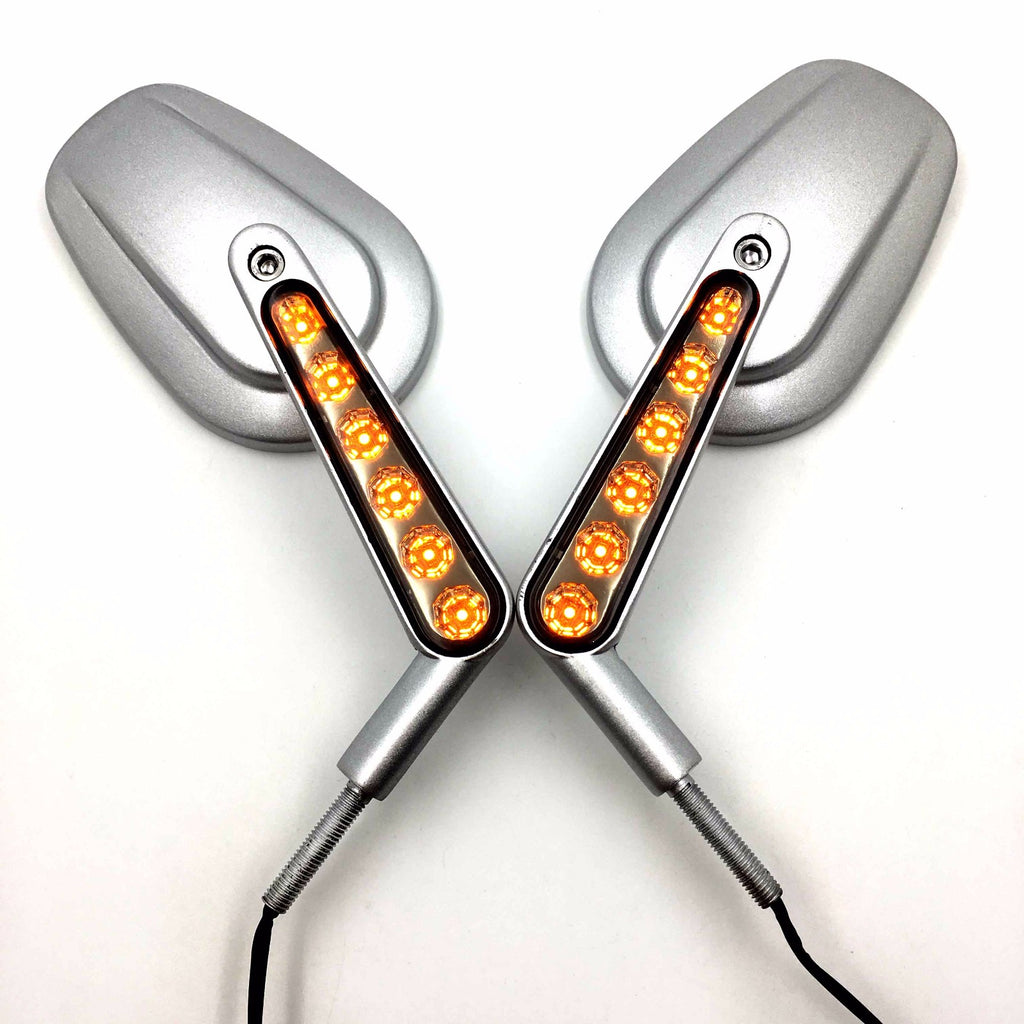 HTT Motorcycle Silver Polished Rear View Left Right Mirrors with LED Stem Fit For ARLEY DAVIDSON Road King/ ROAD GLIDE ULTRA