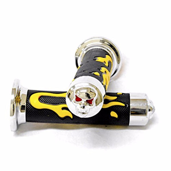 WATERCRAFT Flame Gel Thinner Wall Grips Skull YELLOW QUAD YAMAHA KAWASAKI POLARIS SEADOO BOMBARDIER JET SKI FOREMAN RECON RINCON Brute Force Prairie ATV BRUIN GRIZZLY KODIAK(7/8" BOTH SIDE)