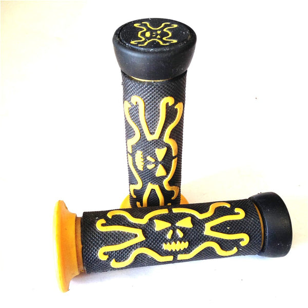 Sport Bike Skull Gel Style Grips YELLOW MOTORCYCLE APRILLA BMW DUCATI TRIUMPH HONDA YAMAHA KAWASAKI SUZUKI Polaris Suzuki Yamaha Dirt Bike Offroad KTM DIRT BIKE(7/8" LEFT 1" RIGHT)