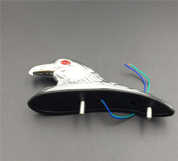 HTT Motorcycle Chrome Front Fender Bonnet Eagle Head with Red LED Eyes