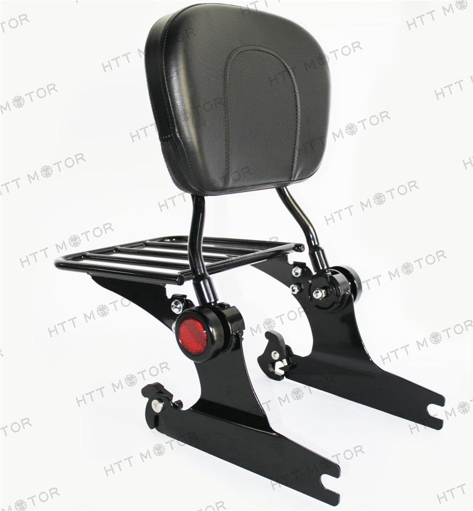HTTMT- Black Adjustable Backrest Sissy Bar Luggage rack For Harley Softail 06 -17