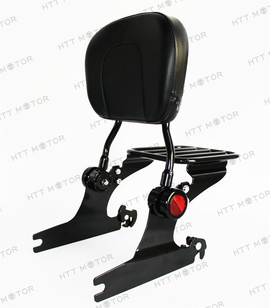 HTTMT- Adjustable Backrest Sissy Bar Luggage Rack for HD Softail 00-06 Black