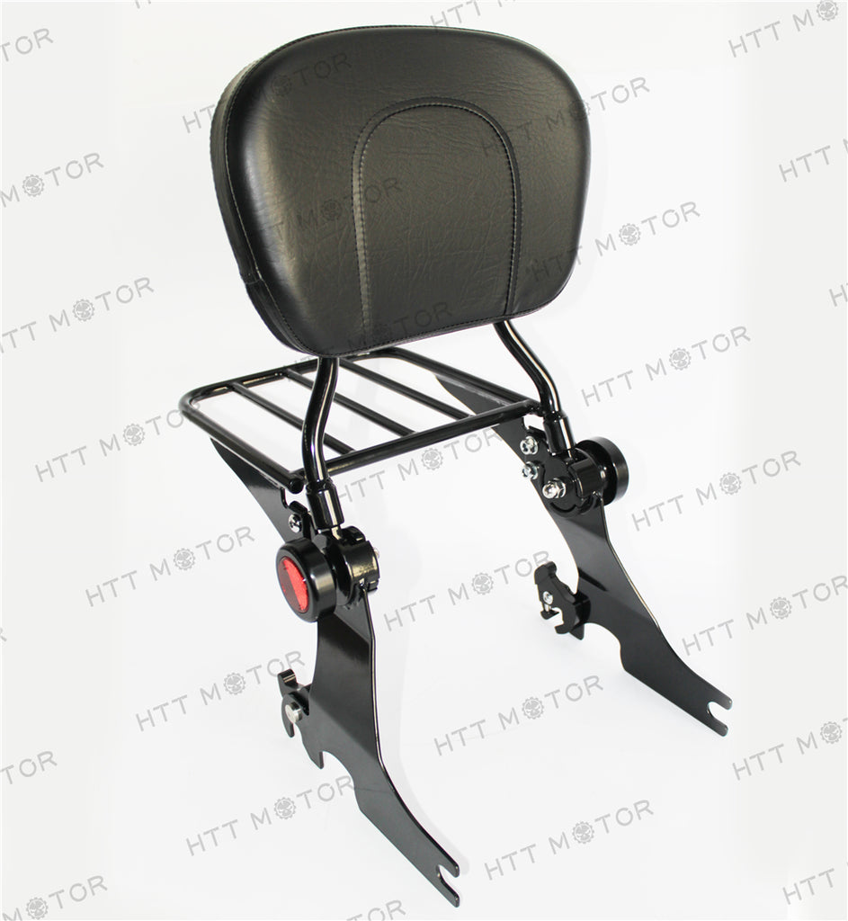 HTTMT- Adjustable Detachable Sissy Bar for 04-UP Harley Sportster Backrest w/ Rack