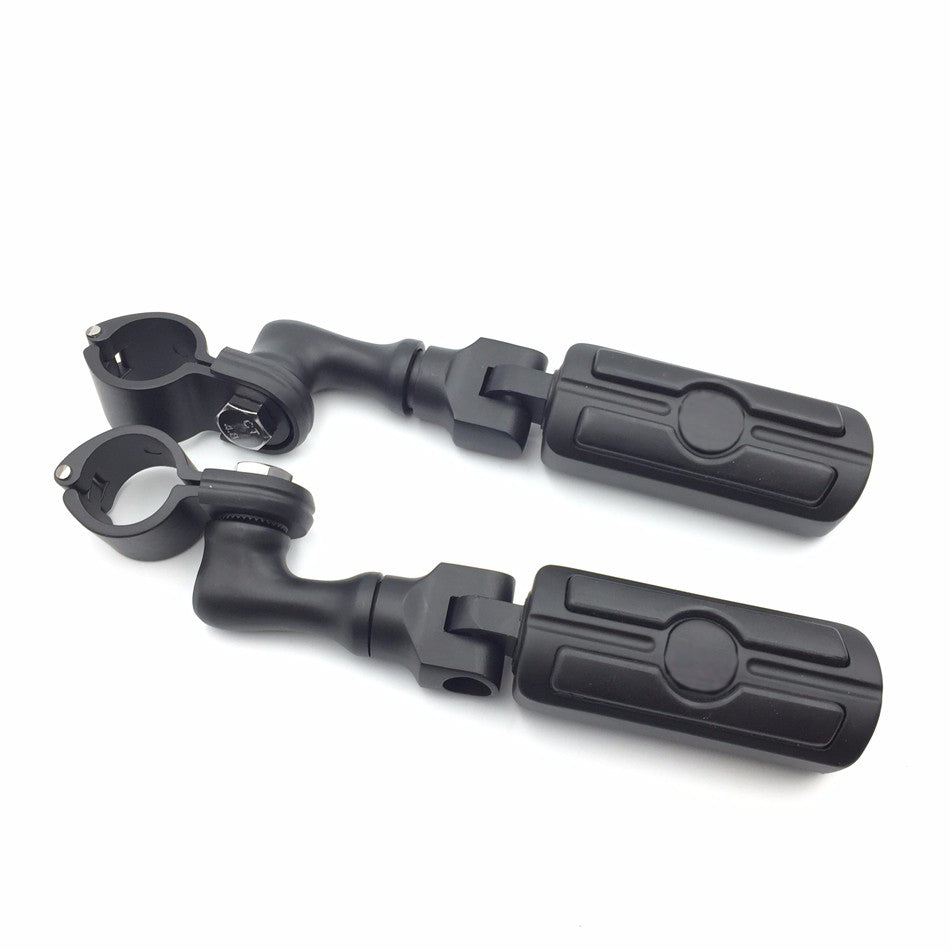 HTT Motorcycle Black Short Angled Adjustable Peg Mounting Kit Skull Zombie Foot Peg Footrest For Harley Sportster 883 1200 Street Bob Softail CVO 1-1/2 inch (1.5") Front Engine Guard