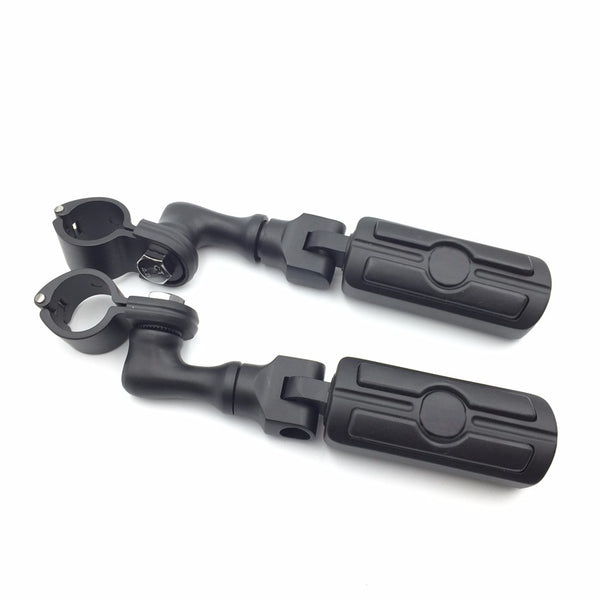 HTT Motorcycle Black Short Angled Adjustable Highway Peg Mounting Kit Skull Footrest For Yamaha V-STAR Roadstar Suzuki Boulevard with 1-1/2 inch (1.5") Front Engine Guard Frame Tube
