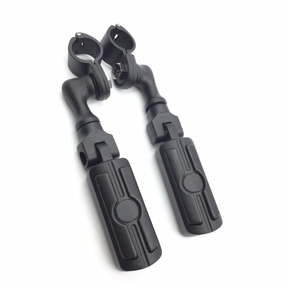 HTT Motorcycle Black Short Angled Adjustable Peg Mounting Kit Skull Zombie Footrest For Yamaha V-STAR Roadstar Suzuki Boulevard  with 1 inch (1") 25mm Front Engine Guard Frame Tube