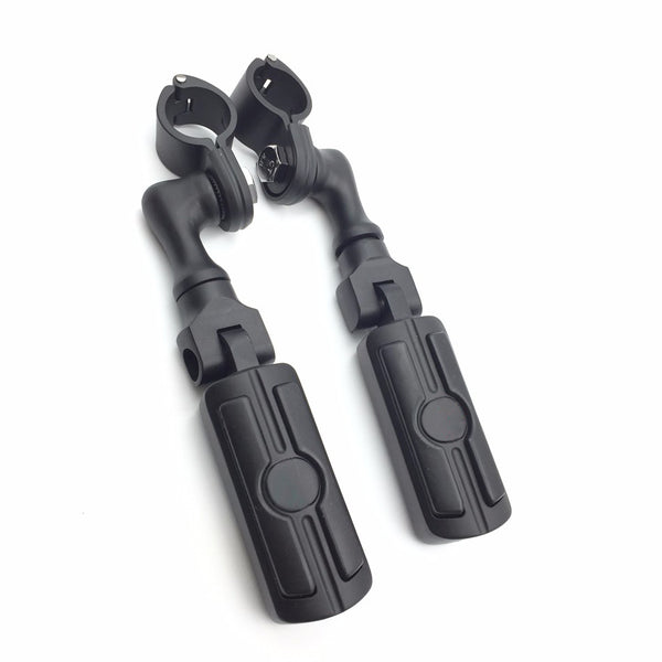 HTT Motorcycle Black Short Angled Adjustable Peg Mounting Kit Skull Zombie Footrest For Yamaha V-STAR Roadstar Suzuki Boulevard  with 1 inch (1") 25mm Front Engine Guard Frame Tube