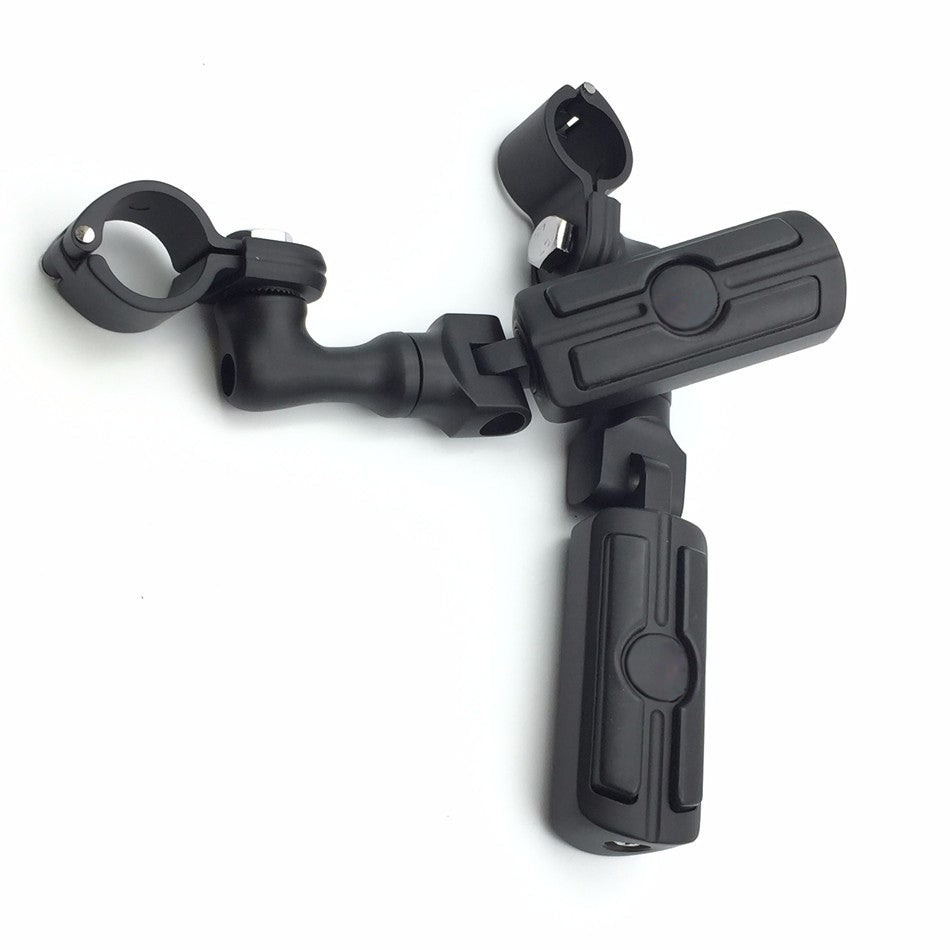 HTT Motorcycle Black Short Angled Adjustable Peg Mounting Kit with Skull Foot Peg For Honda GoldWing VTX1300 Shadow Valkyrie Triumph with 1" 25mm Front Engine Guard Frame Tube