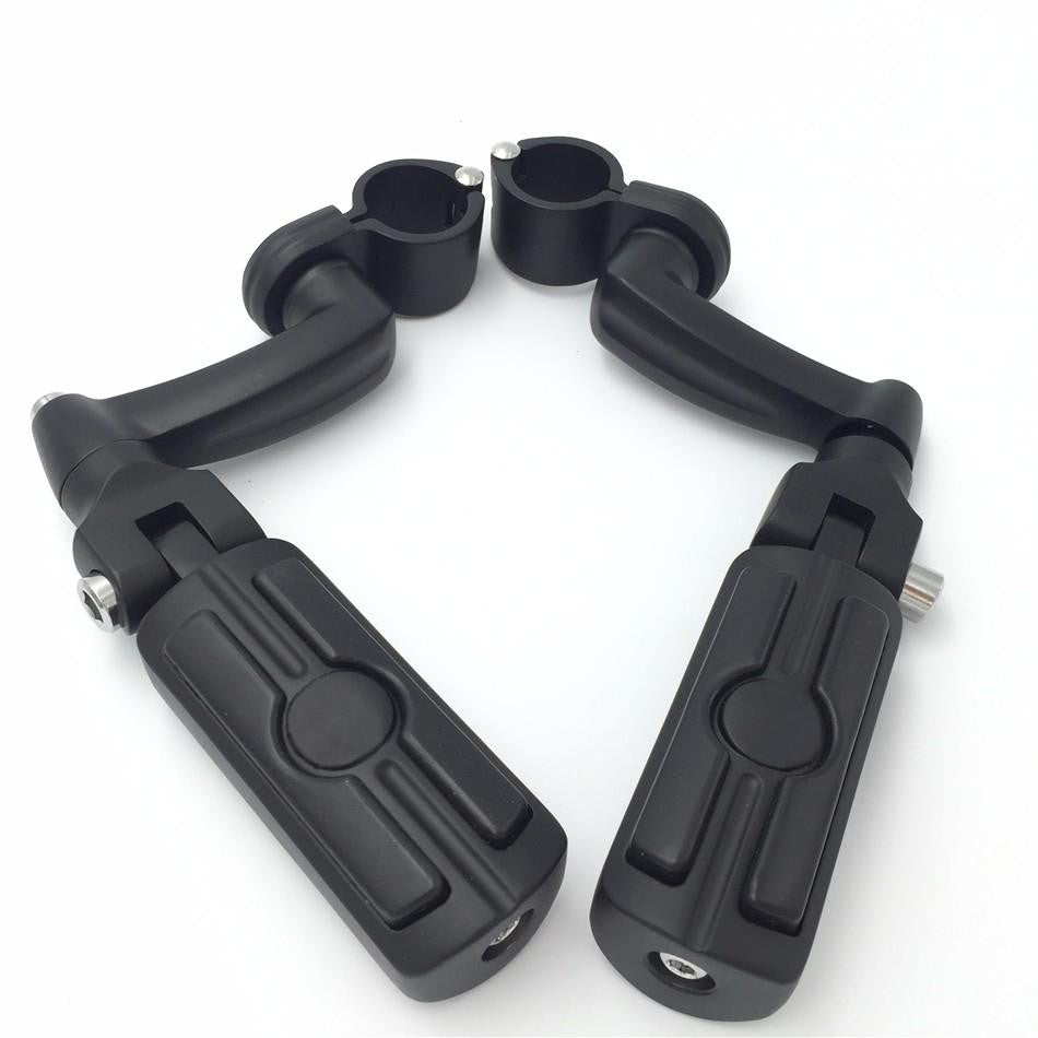 HTT Motorcycle Black Adjustable Peg Mounting Kit with Skull Zombie Foot Peg For Honda GoldWing VTX1300 Shadow Valkyrie Triumph Equipped with 1-1/4 inch (1.25") Front Engine Guard Frame Tube